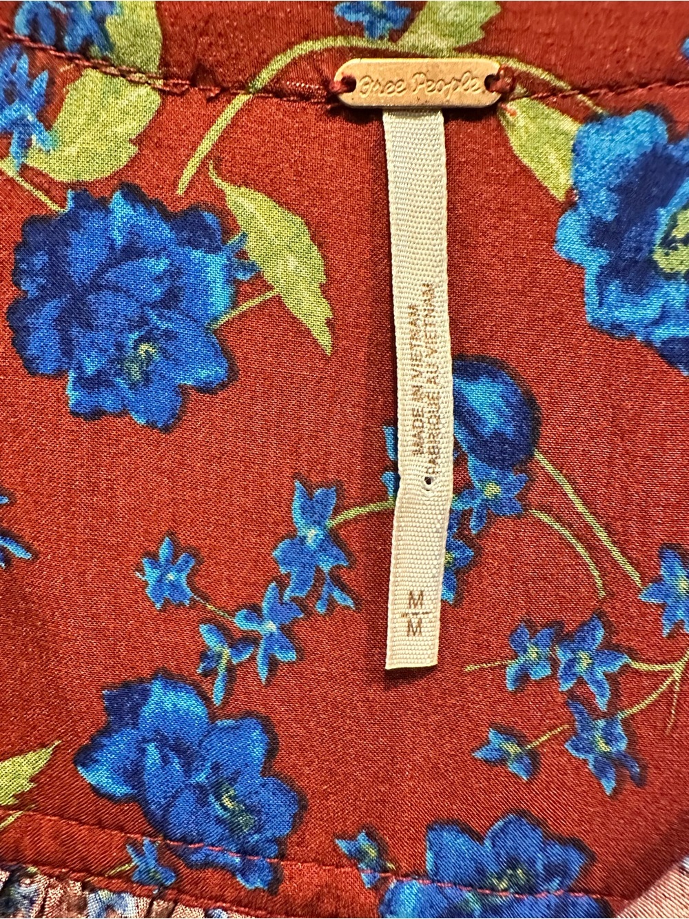 Free People Glower Fields Mini Dress Burgandy/Bold Blue Flowers Size Medium EUC - Picture 8 of 10